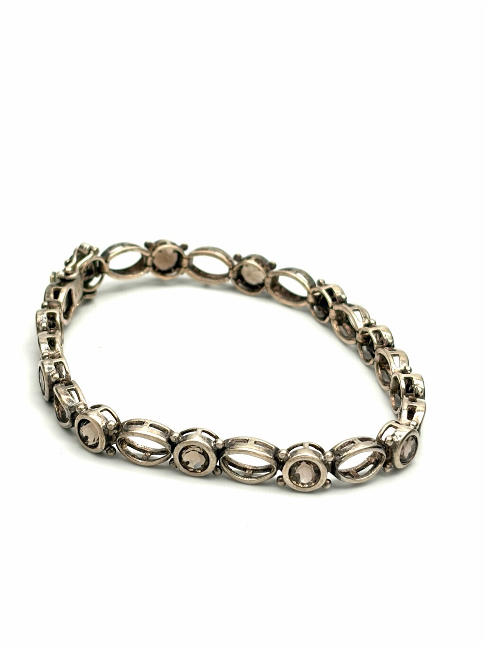 VTG Clyde Duneier Smokey Quartz Sterling Silver Intricate Oval Link Bracelet